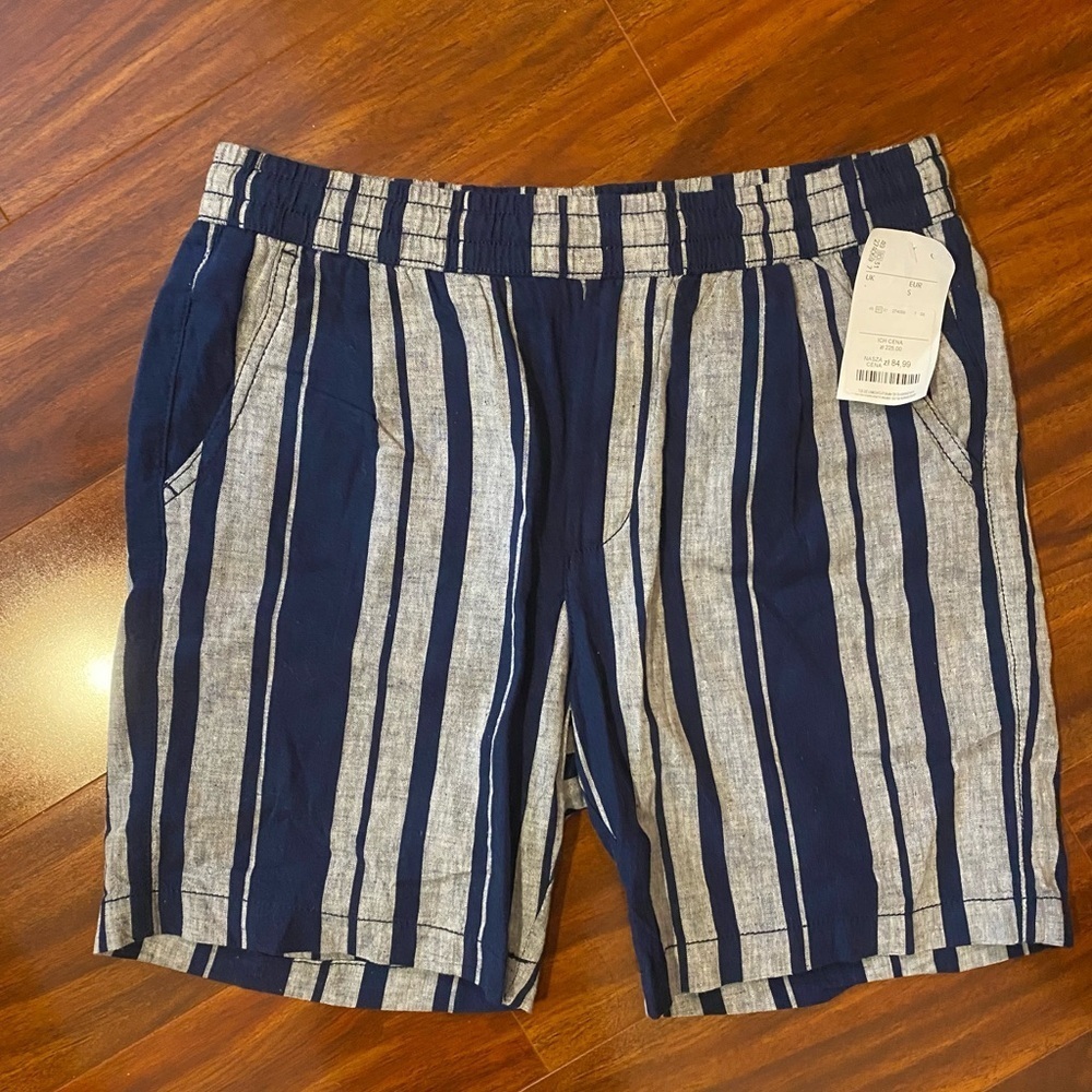 Kronstadt linen cotton blend Navy and Gray Striped Shorts